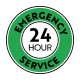 24-hour emergency service badge icon.